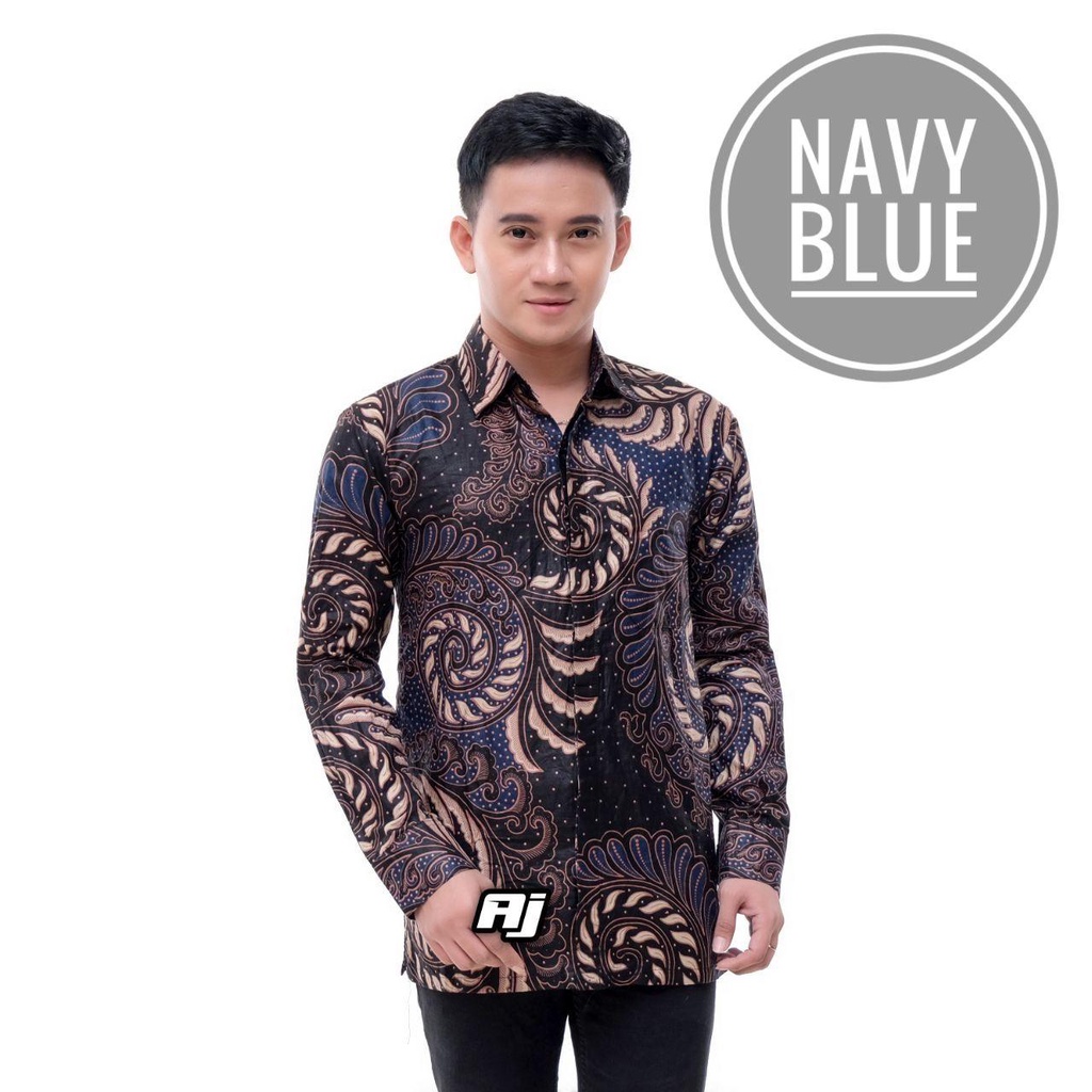 Batik Pria Lengan Panjang BATIK AZMIL HRB026 motif KERATONAN Kode 002 size M L XL XXL Reguler-Kmj Puser