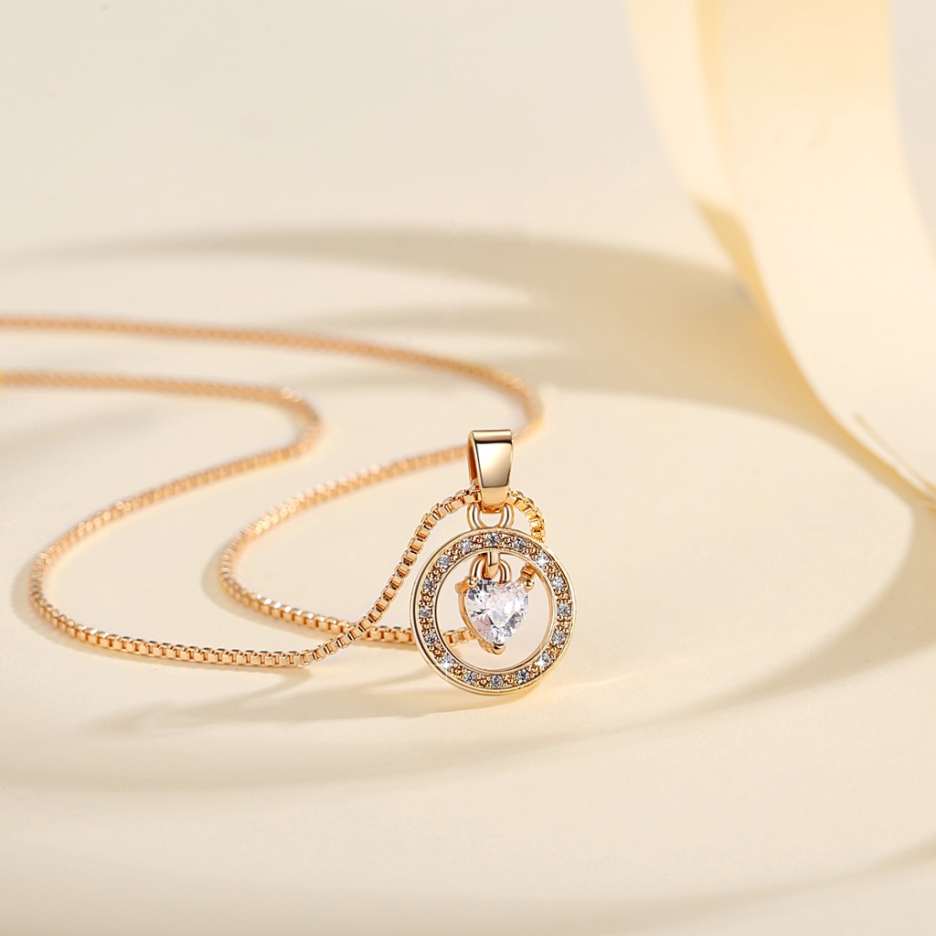 Y586 [COD✔]Kalung Wanita Titanium Stainless Steel Bulat Liontin Berlian Klavikula Rantai Aksesoris Fashion Kalung Emas