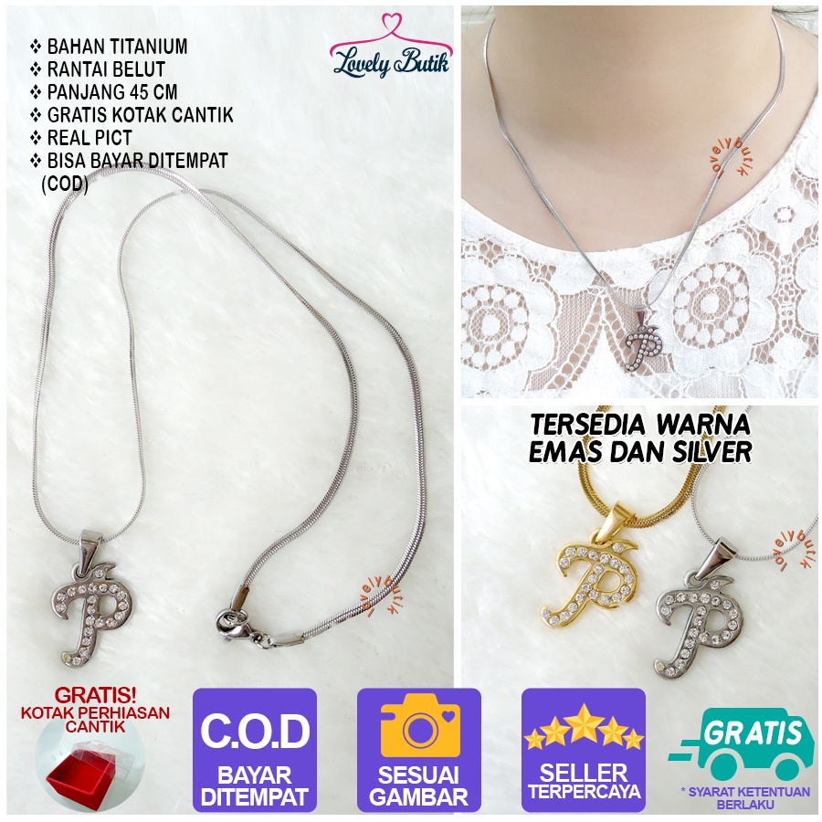 Lovelybutik - Kalung Inisial Huruf Titanium anti karat Kalung hurup Abjad Alphabet Ins P Klasik Bonus Kotak Perhiasan