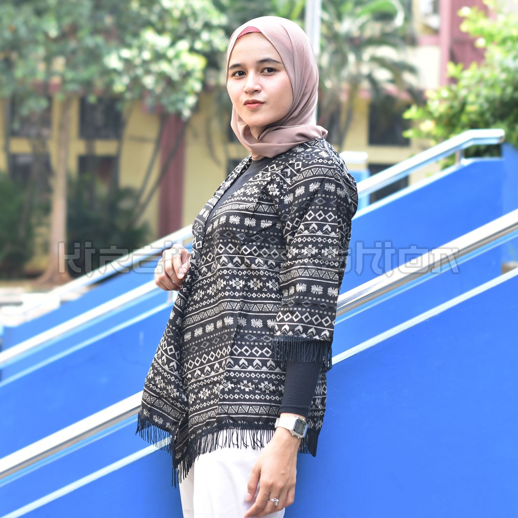 Cardigan Rumbai Wanita Motif Bohemian Bahan Katun Rayon Viscose | Kireina Fashion