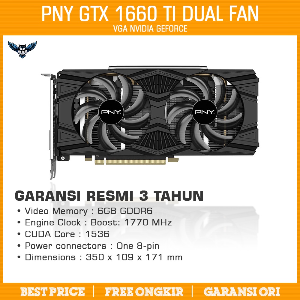 VGA PNY GTX 1660 Ti Dual Fan 6GB DDR6 Nvidia GeForce 1660Ti