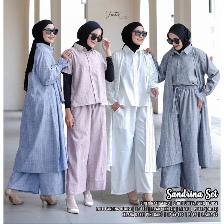 SANDRINA SET 3 IN 1 // SETELAN WANITA MUSLIM // BAJU WANITA // OUTER JUMBO // LINEN MACHACINO LD 110