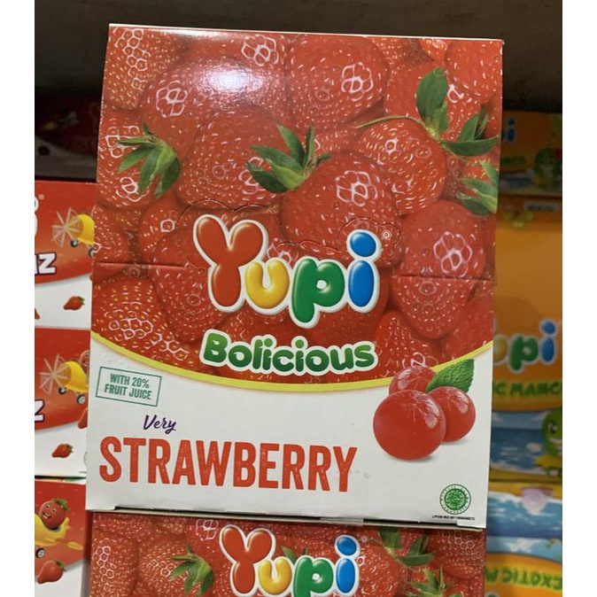 

Promo Awal tahun yupi bolicious strawberry 1 box isi 24 pcs Promo Awal tahun