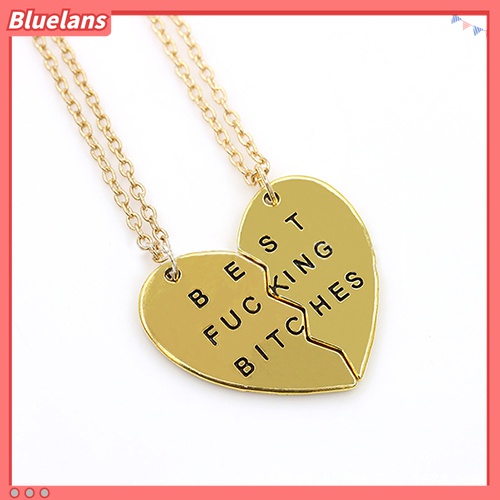 2pcs / Set Kalung Persahabatan Dengan Liontin Hati Motif Ukir Tulisan