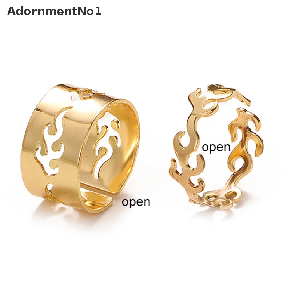 (AdornmentNo1) 2pcs / Set Cincin Model Terbuka Motif Api Untuk Perhiasan Wanita / Pasangan