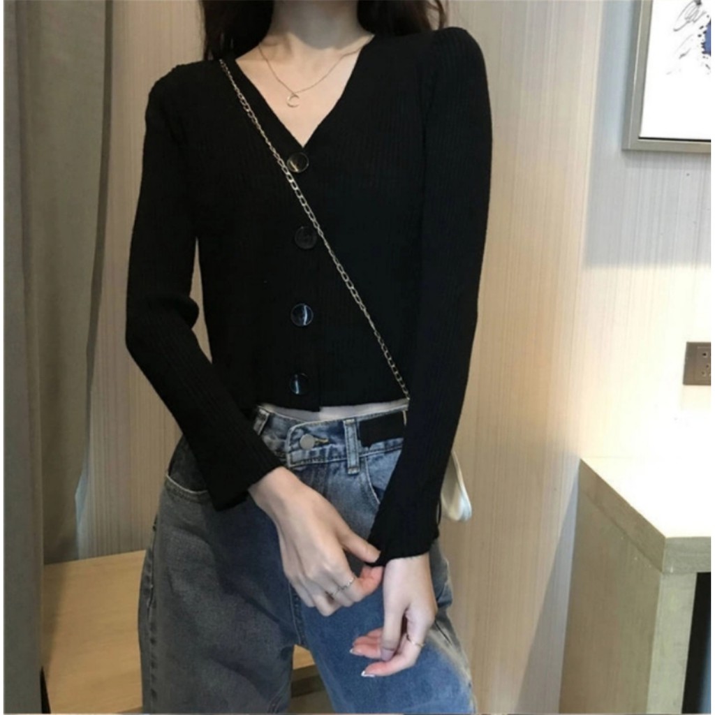 Sweater crop knit outerwear baju atasan wanita lengan panjang  cardigan rajut tebal