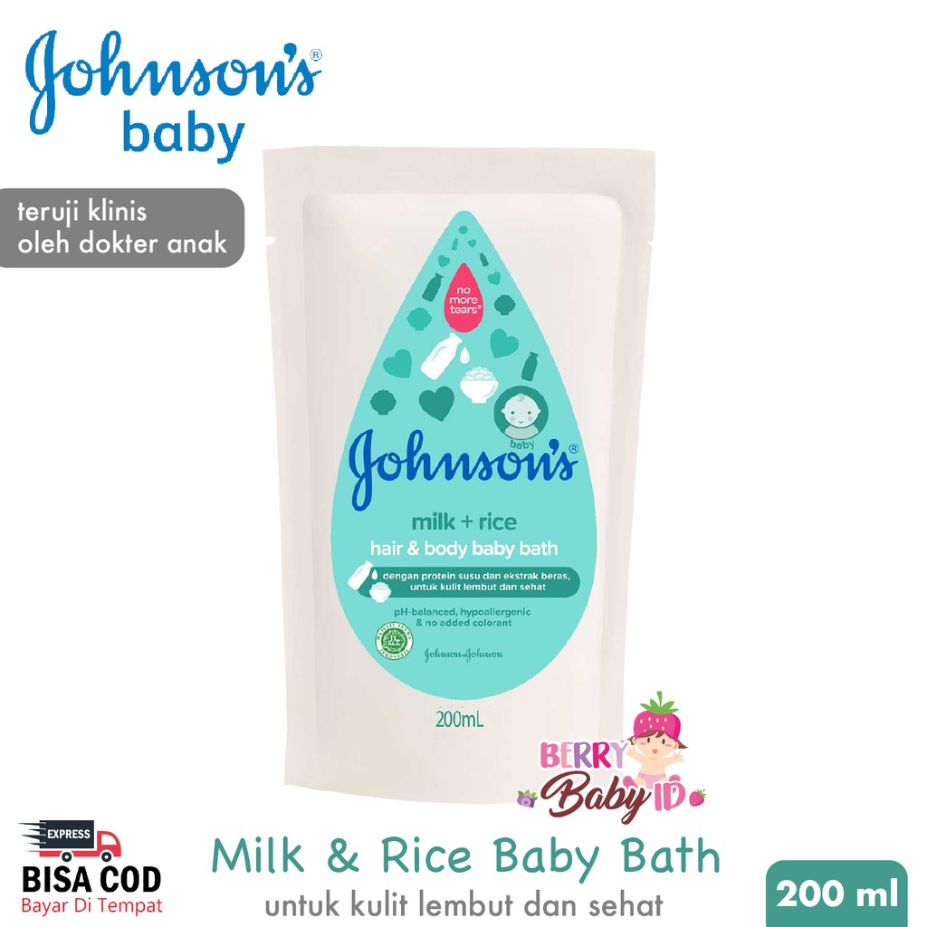 Johnson's Milk and Rice Hair &amp; Body Baby Bath Shampo Sabun Bayi Refill 200 ml Berry Mart