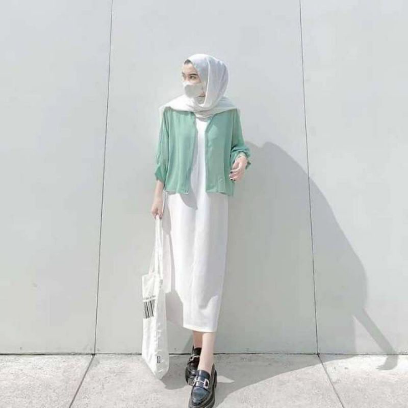 Basic Outer Atasan Wanita Polos Premium | Outer Terbaru | Outer Ceruty |Outer Remaja Korean Kekinian-Mint