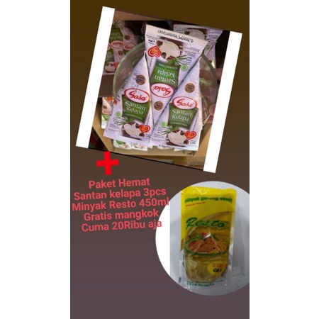 

PAKET HEMAT SANTAN KELAPA SASA 65ML + MINYAK RESTO 450ML GRATIS MANGKOK