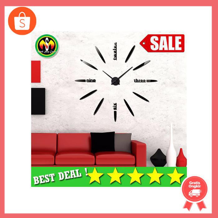 Jam Dinding Besar 3D Diameter 80 - 120 cm - Warna Hitam