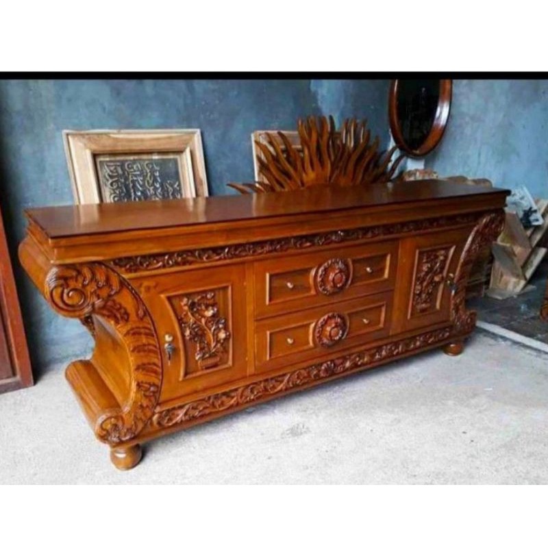 bufet tv ukir jepara / bufet tv jati ukir jepara