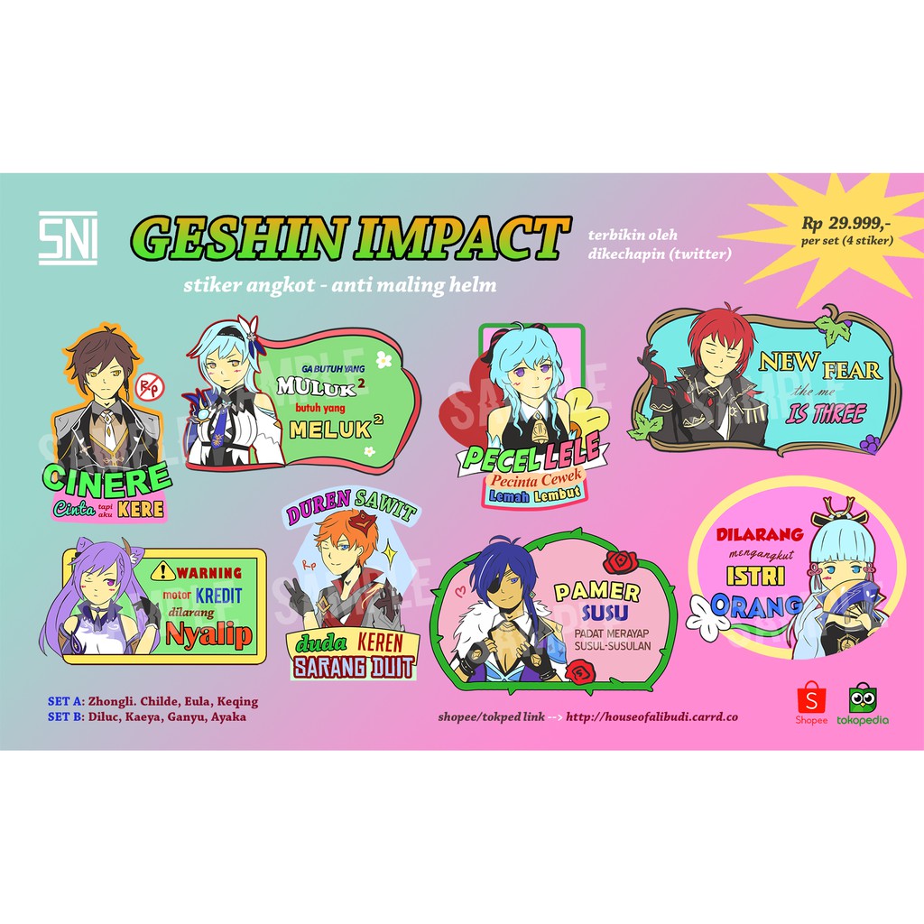 Genshin Impact Stiker Angkot - Zhongli Childe Keqing Eula Kaeya Diluc Ayaka Ganyu