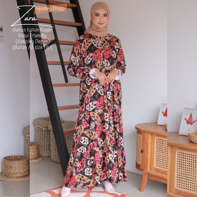 TERMURAHH!!!(bisa COD) HOMEY DRESS DEWASA-HOMEY DRESS ZARA MOTIF DAUN-BAHAN KATUN RAYON-BESTSELLER