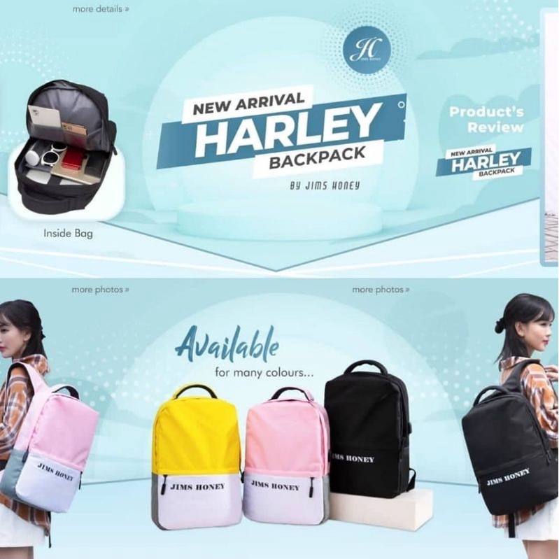 Tas Ransel Jims Honey, Harley Backpack, Tas laptop cewek, Tas ransel cewek, tas ransel cantik