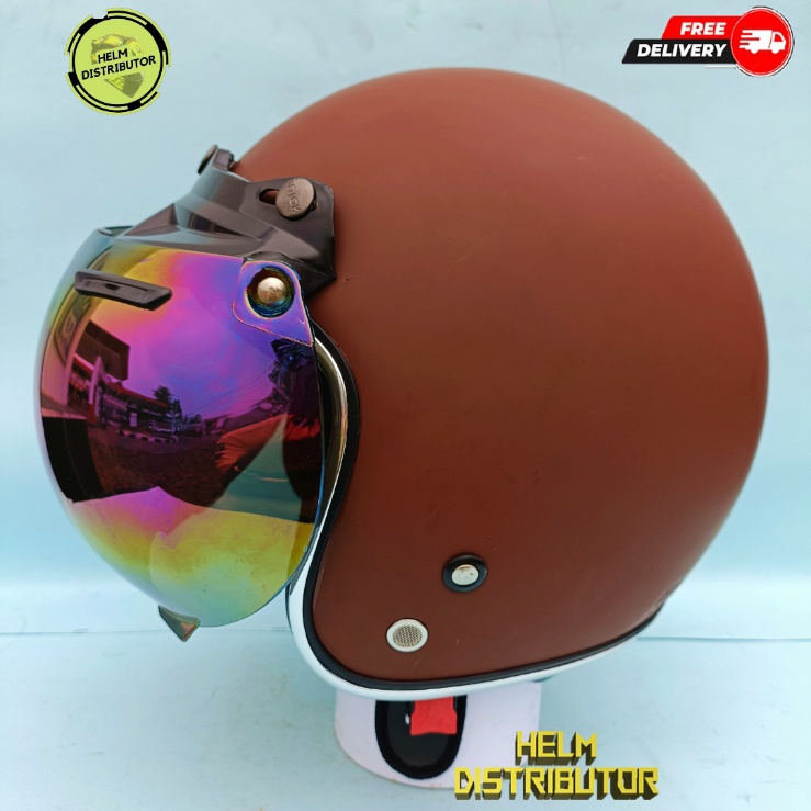 Helm Bogo DewasaLis Chrome Kaca Cembung Silver/Pelangi,Kualitas Premium Untuk Pria dan Wanita SNI COD