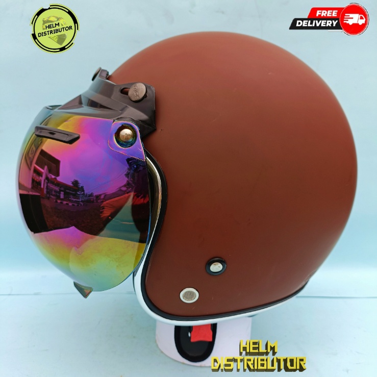 Helm Bogo Dewasa Kaca Cembung Silver/Pelangi, Lis Chrome Kualitas Premium Untuk Pria dan Wanita COD