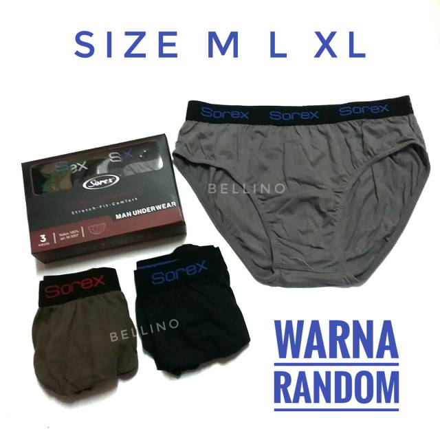 1Box Isi 3pcs Cd Sorex Man 3007 brief Celana Dalam Cowok Sorex Premium Classic Katun Size M L XL