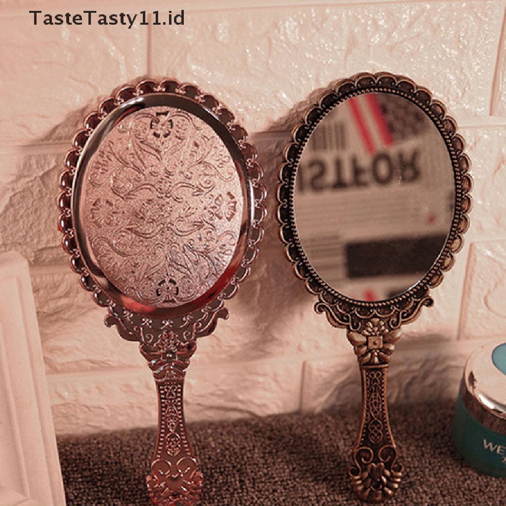 (Tastetasty) Cermin Genggam Motif Ukir Gaya Vintage Untuk Makeup / Kosmetik Salon / Spa