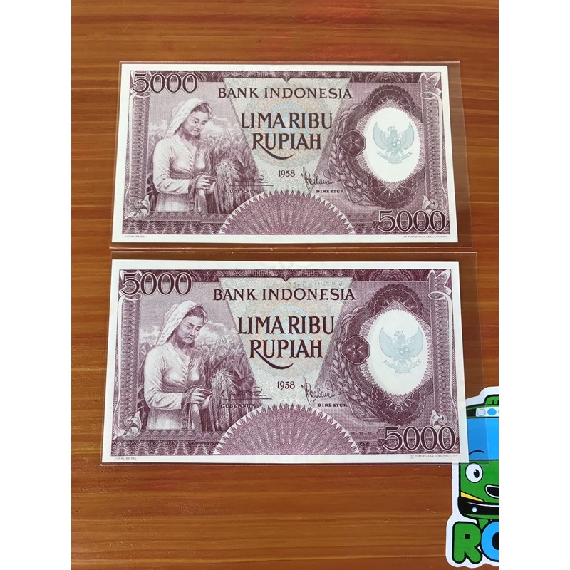 Uang Kuno 5000 Pekerja Violet UNC 2 Lembar