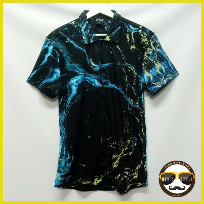 Baju Kemeja Motif Printing Hawai Pria Wanita Import Blue Nature