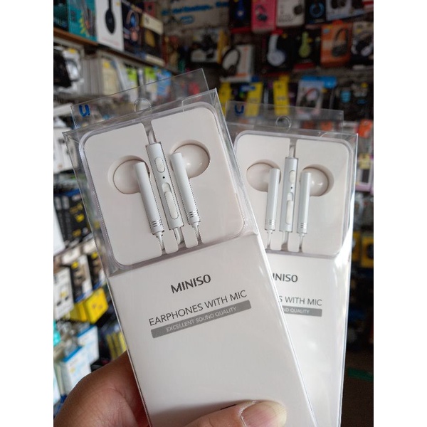 Headset Earphone Wire-controlled semi-in-earphones with mic Original MINISO Putih