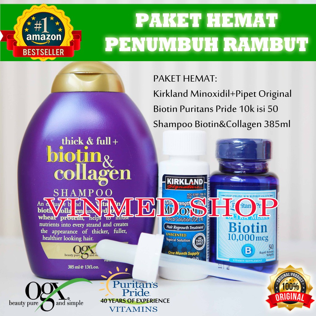 Paket Hemat Penumbuh Rambut Kirkland Minoxidil Dan Shampoo Biotin