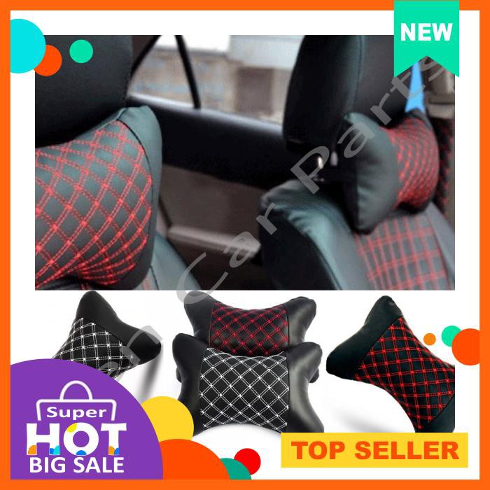 Bantal Leher Mobil Exclusive Kulit Motif Benang Merat &Amp; Putih 1 Set