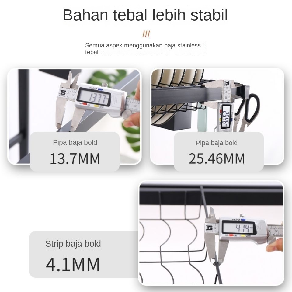 POTE - Rak Dapur Stainless Hitam - Rak Piring - Rak Wastafel Peralatan Dapur Kokoh Modern