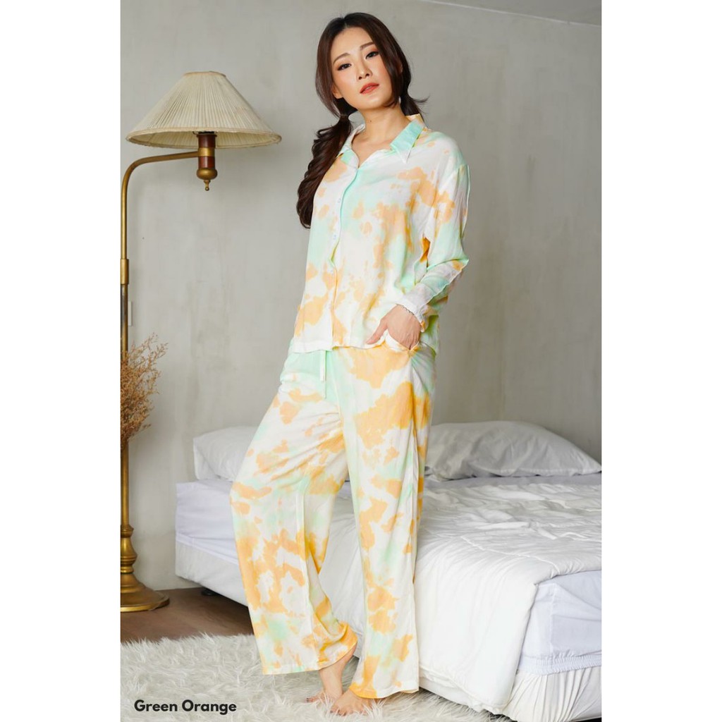 (COD) PREMIUM SETELAN BAJU TIDUR PIYAMA GALAXY LONG SLEEVE SET TIE DYE / Baju Tidur / Piyama Tie Dye