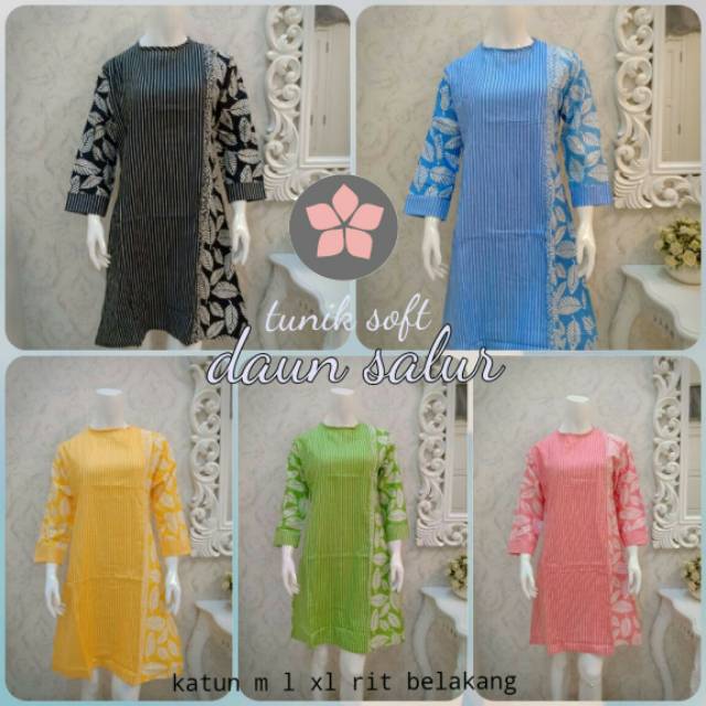 Batik Tunik Soft Daun Salur Modern Fashion Wanita Batik Solo