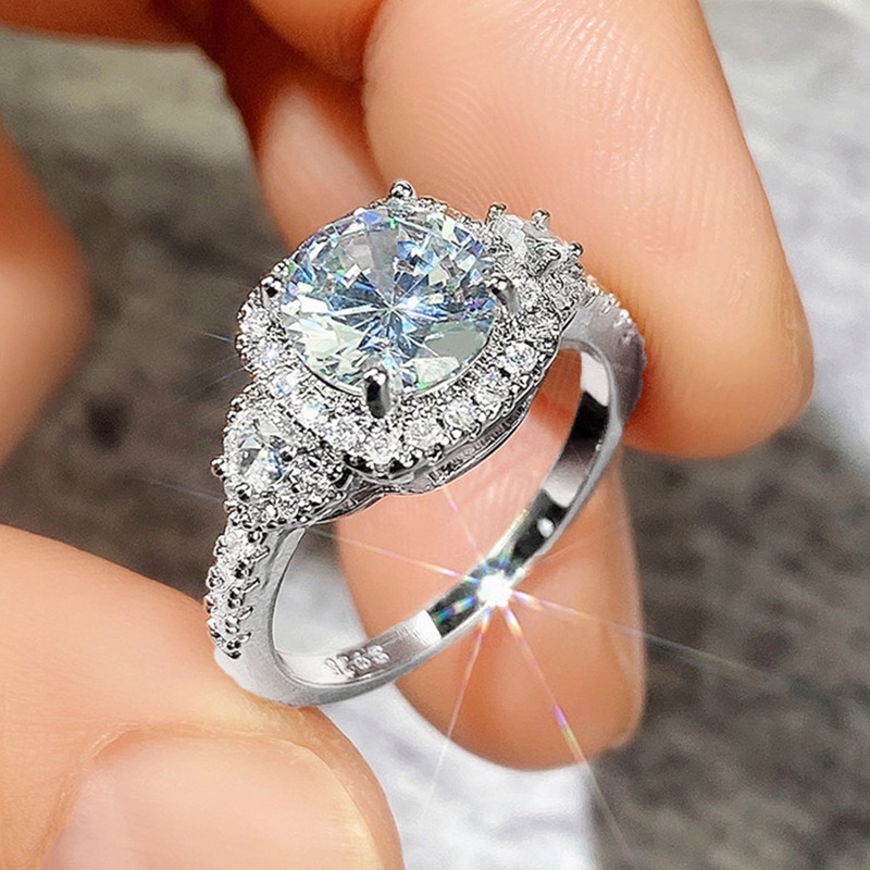 Cincin Wanita Warna Silver Bling CZ Untuk Pernikahan