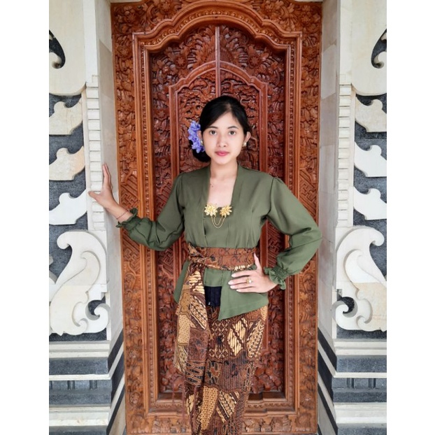 sale Kebaya Bali kebaya jadi motif lengan Aladin-Hijau Army