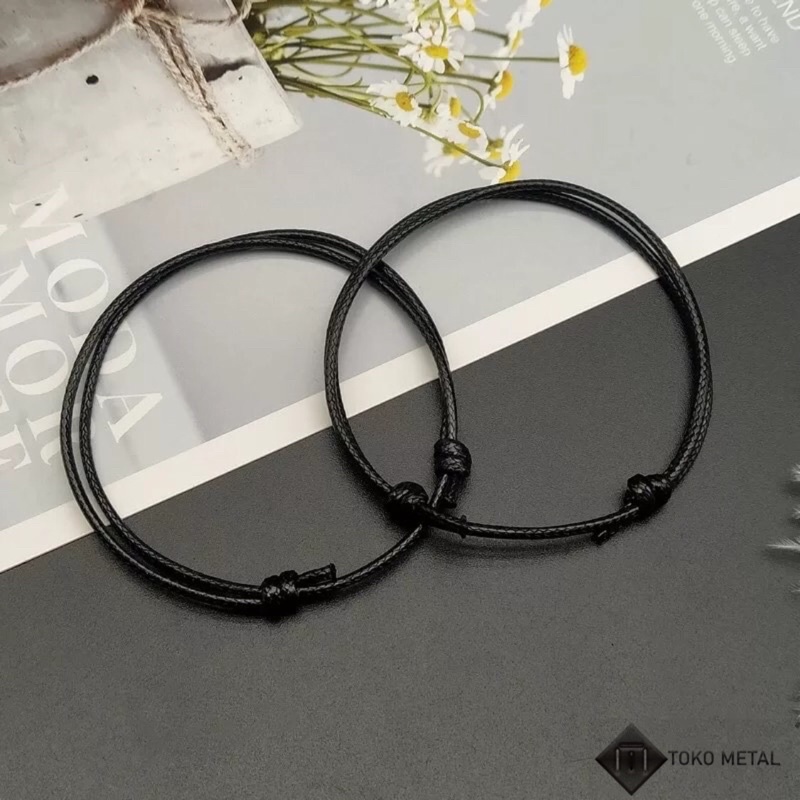 GELANG KAKI TALI KULIT MODEL SERUT HITAM POLOS PRIA &amp; WANITA [TOKO METAL]