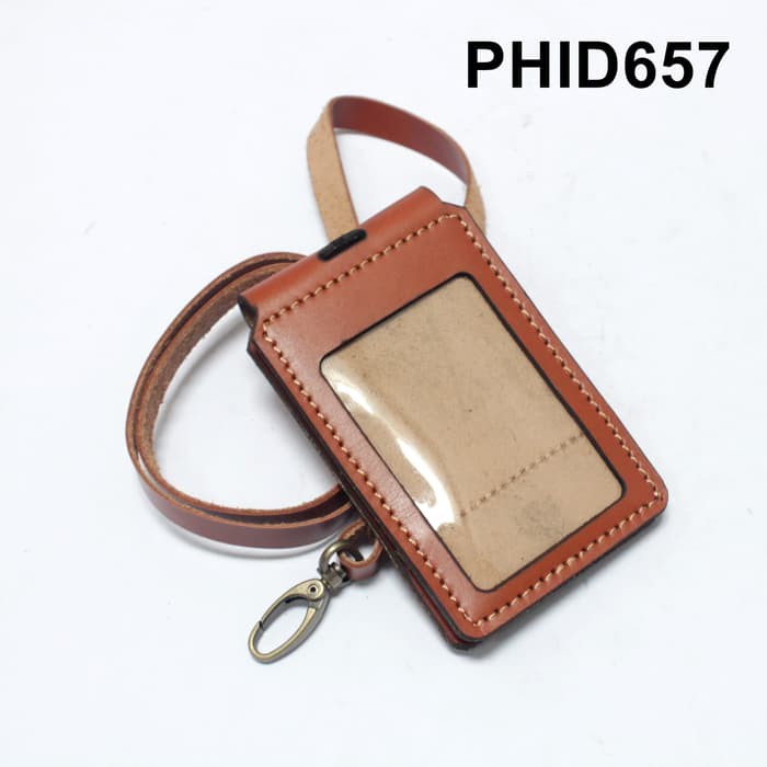 id card holder model lipat - name tag magnet tali warna tan PHID657