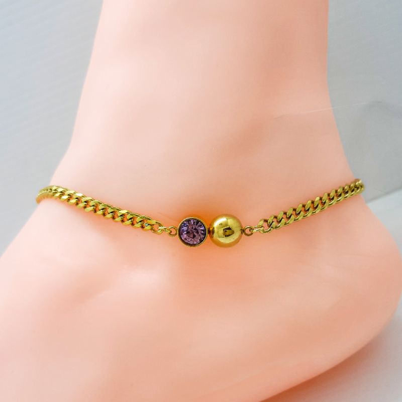 gelang kaki titanium mata ungu muda 25cm / anklet titanium