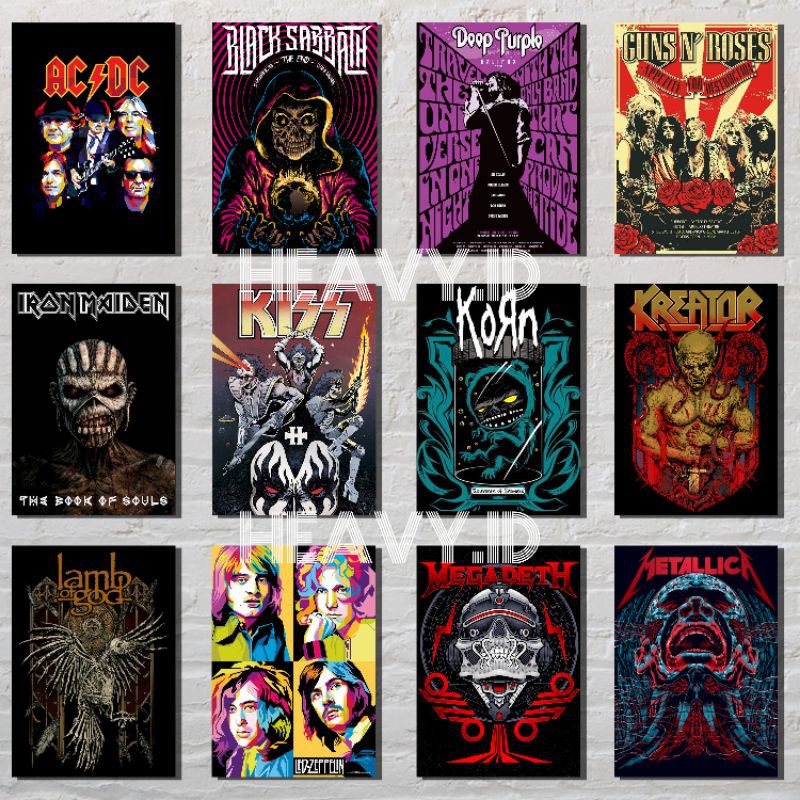 POSTER BAND ROCK METAL A3 (ACDC, Metallica, Iron Maiden, Megadeth, Kreator, Bisa Request)