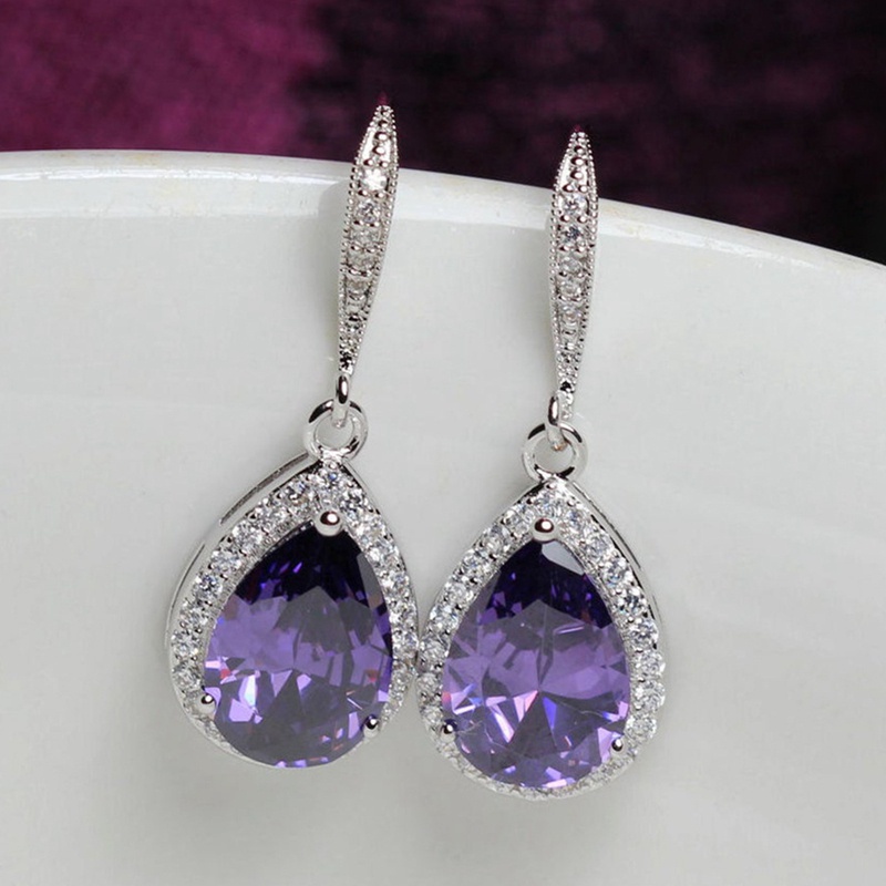 Classic Drop Earring For Women White/Blue/Purple CZ Stone Wedding Engagement Party Accessories Simple And Elegant Jewelry