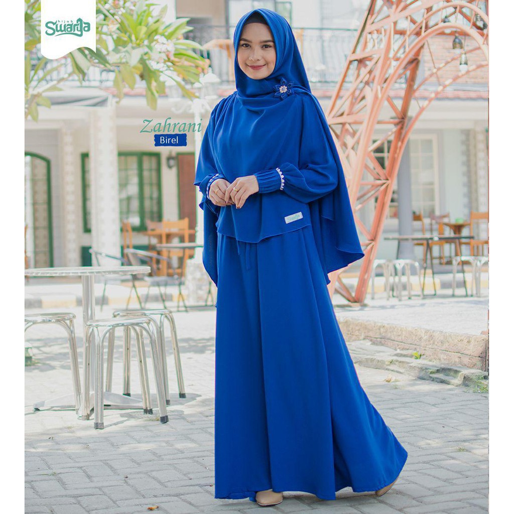 Best Promo Set Gamis Zahrani Biru Elektrik Original Swarga Hijabo Murah Sale