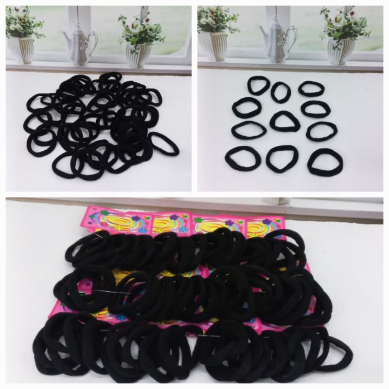 Ikat Rambut Hitam Elastis Isi 72Pcs Kunciran Woll Kunciran Polos Grosir