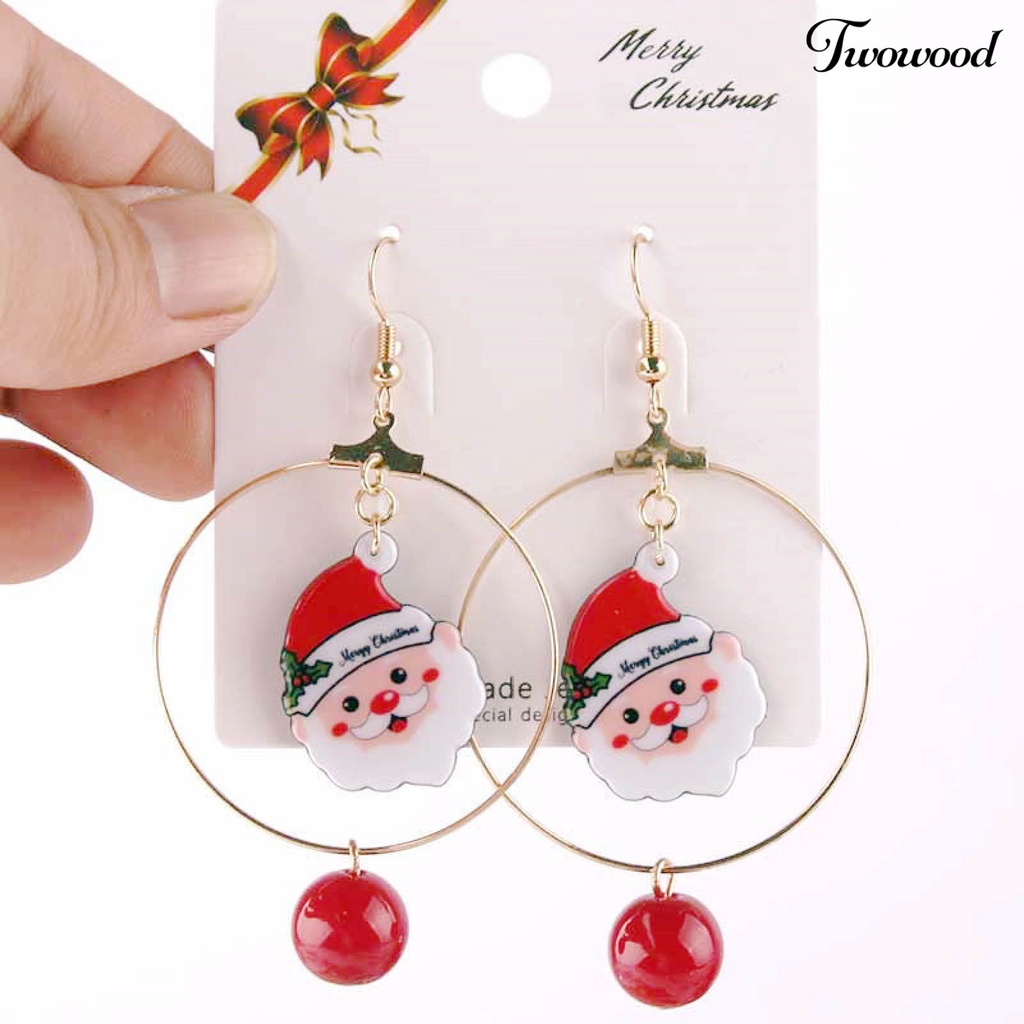 1 Pasang Anting Hoop Desain Snowman Natal Bahan Alloy Untuk Anak Perempuan