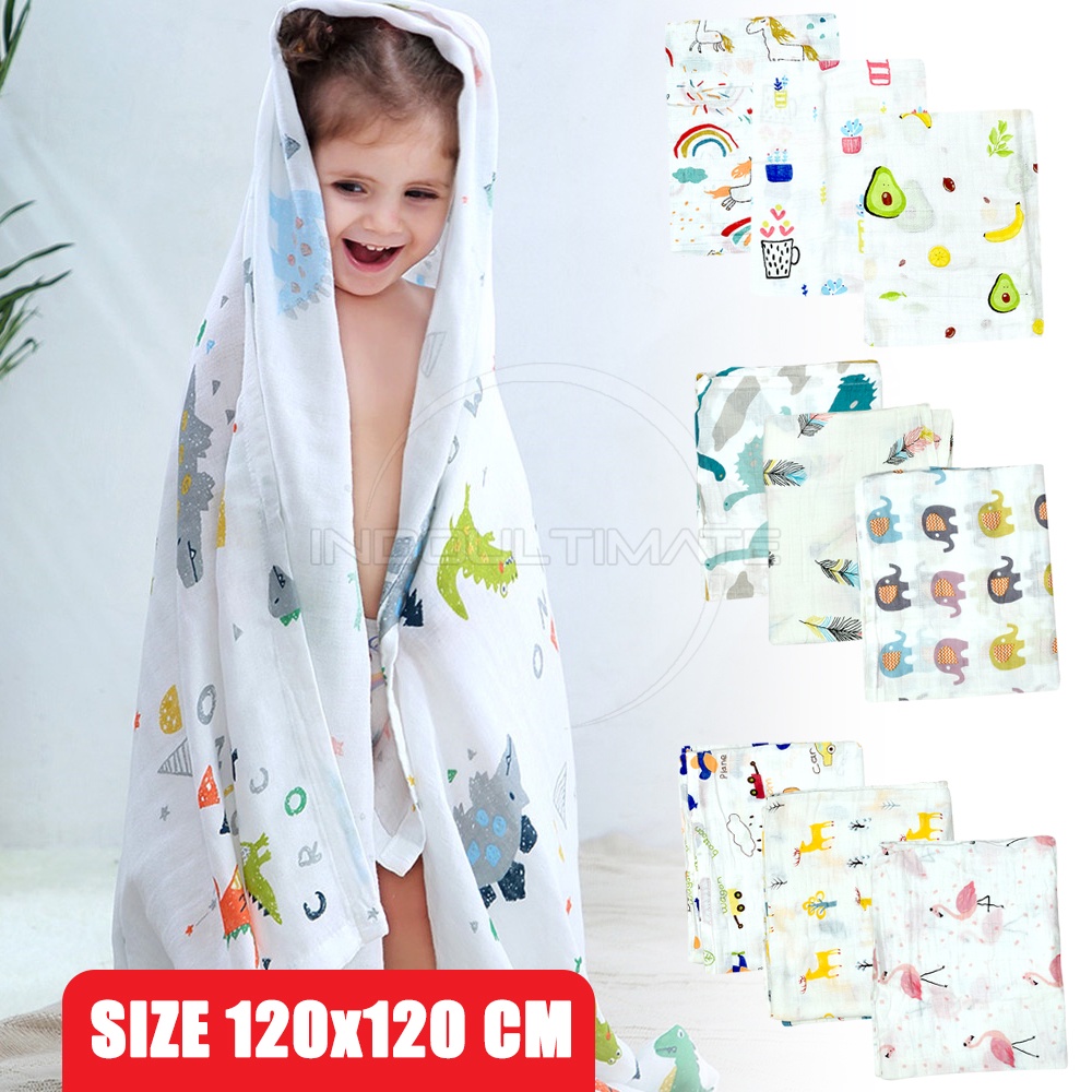 Selimut Kain Bedong Bayi Baru Lahir Muslin + FREE POUCH 100% BC-107 Katun Swaddle Baby New Born Perlengkapan Bayi