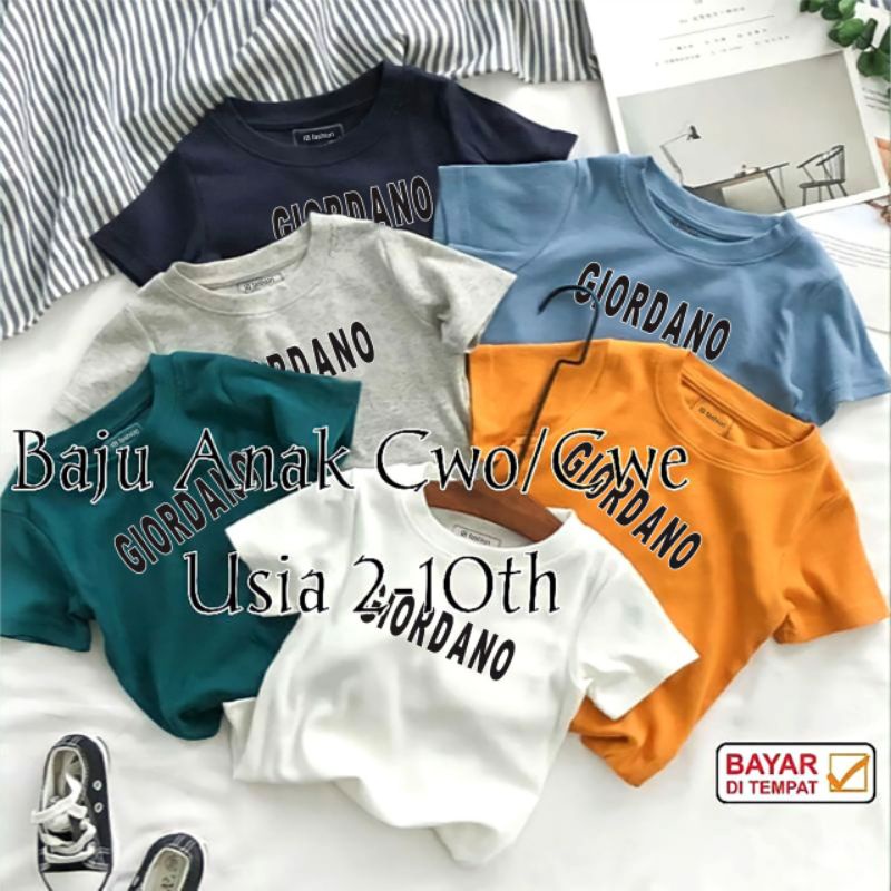 Baju kaos Anak Laki Laki &amp; Perempuan Usia 2-10 Tahun Kaos Oblong Anak G0rD4no T Shirt Anak ank Baju Ank Murah