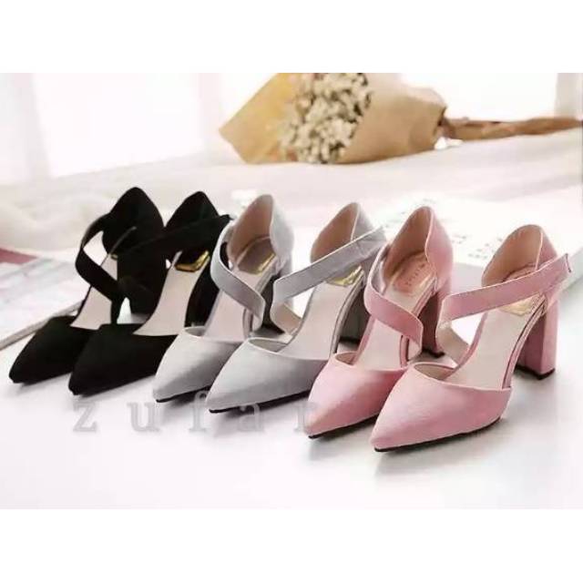 TRANSVERSE HEELS WANITA/HAK TAHU/BIGHEELS WOMEN SHOES/HEELS DENGAN PEREKAT VELCRO