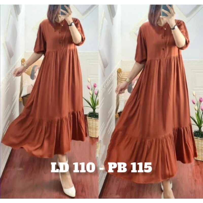 MIDI DRESS LENGAN BALON /FUUL  RAYON PRIMIUM SUPER ADEM