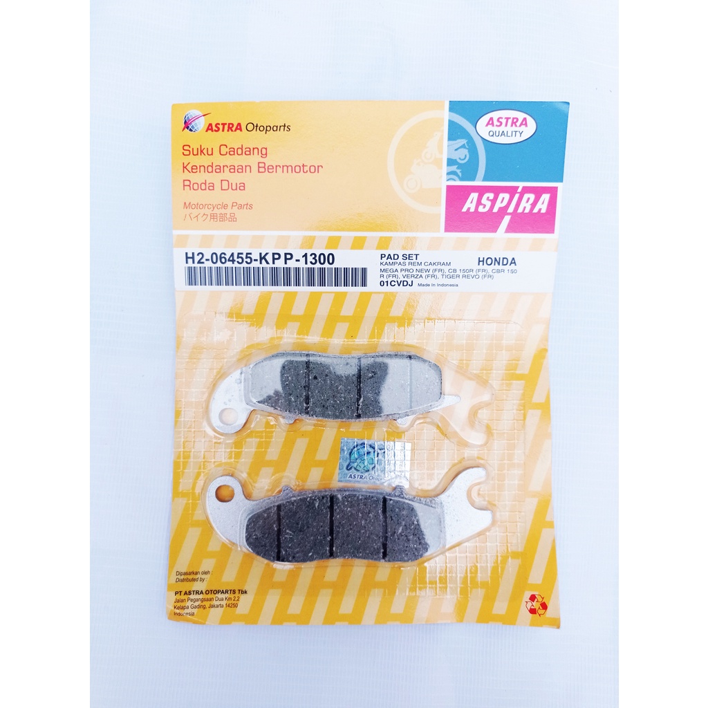 Kampas Rem H2-06455-KPP-1300 Aspira Original Diskpad DIspad DIscpad MEGA PRO NEW 150(FR), CB 150R(FR), CBR 150R