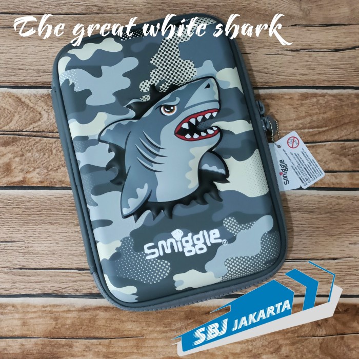 

(BISA COD) Kotak Pensil Tempat Pensil Smiggle Original 3D EVA waterproof TREX - White shark