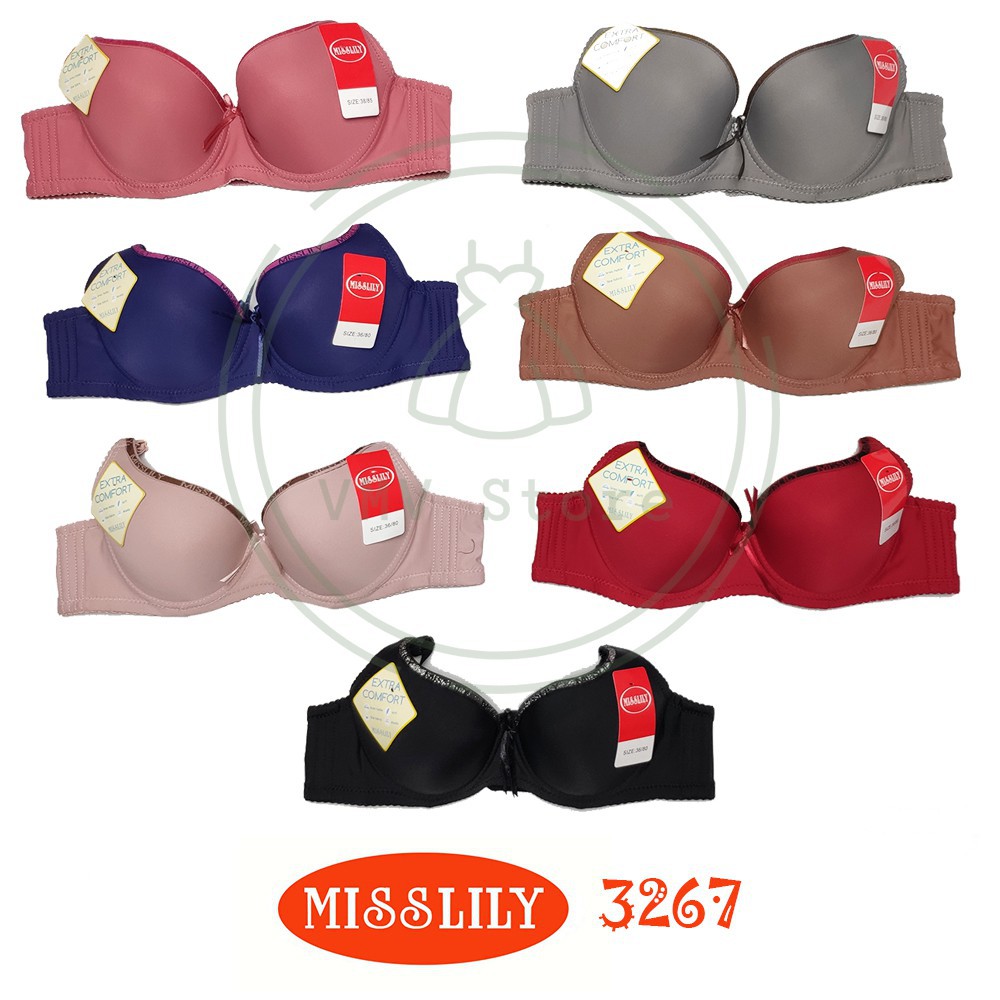 ORI Bra Kawat Misslily 3267 Cup B Kait 3 Motif Ribbon Klasik Extra Nyaman Bh Kawat MissLily