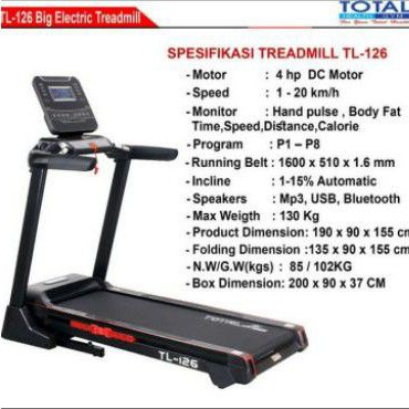 alat fitnes Treadmill Elektrik TL126 merek total bergaransi