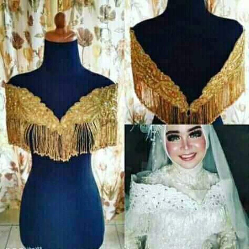aplikasi gaun pengantin tratai slendang aksesoris bordire payet
