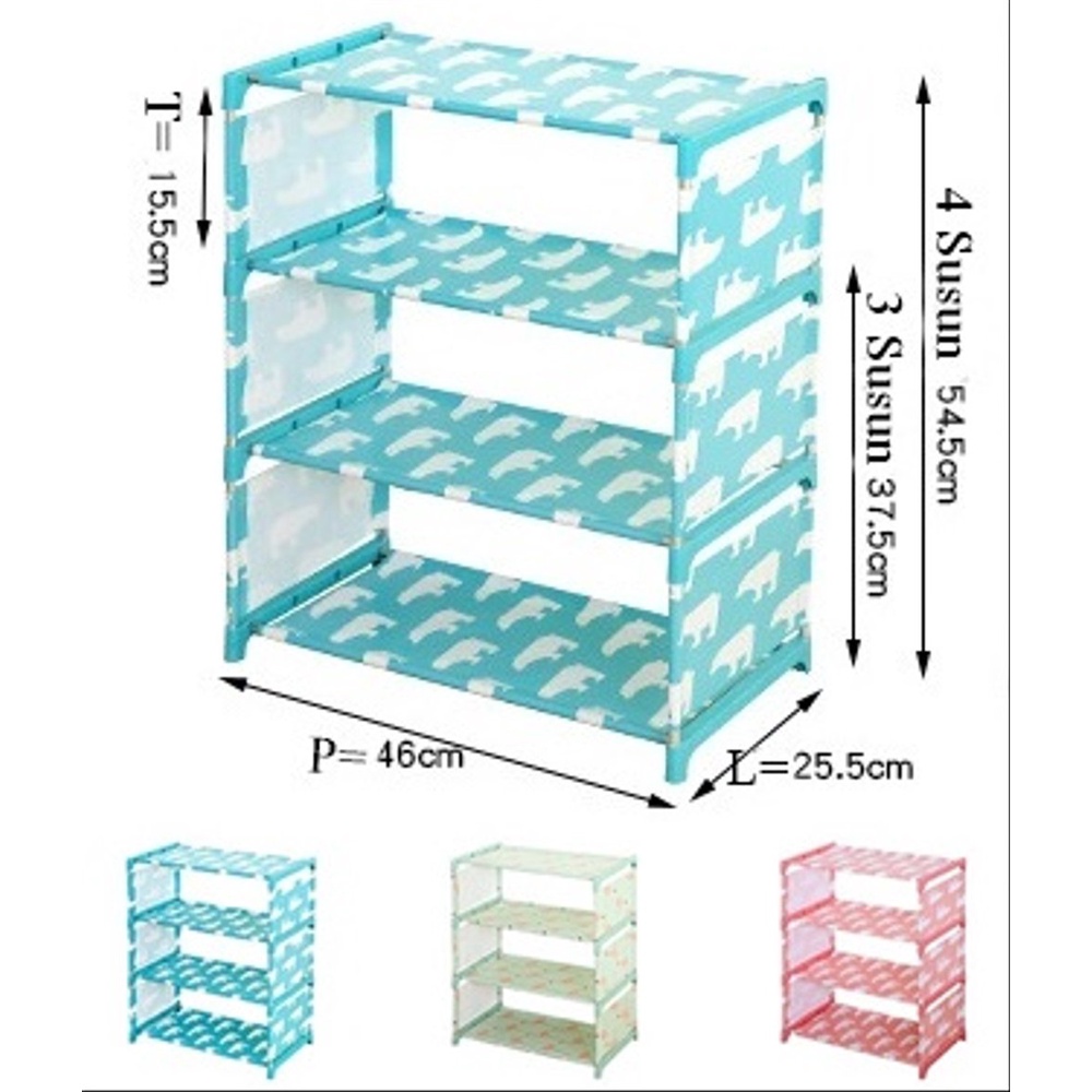 Serbagrosirmurah New Rak sepatu Portable Serbaguna 4 Susun Mudah Bongkar Pasang Murah Rak Sepatu Motif 4 Susun Kotak Sepatu Lipat